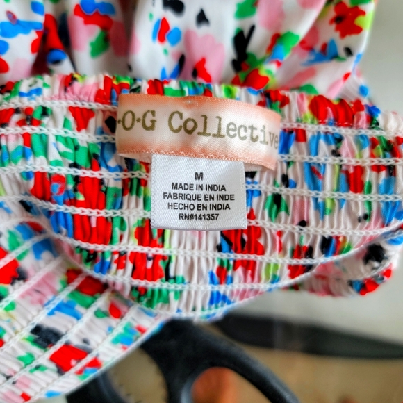 B O G Collective spaghetti strap summer mini dress. Crochet top SZ M Floral - Picture 4 of 6